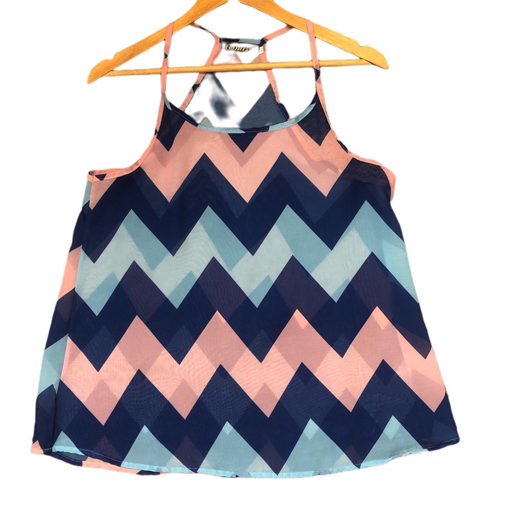 Gamiss PInk / Blue Chevron Tank Top  Size XL
